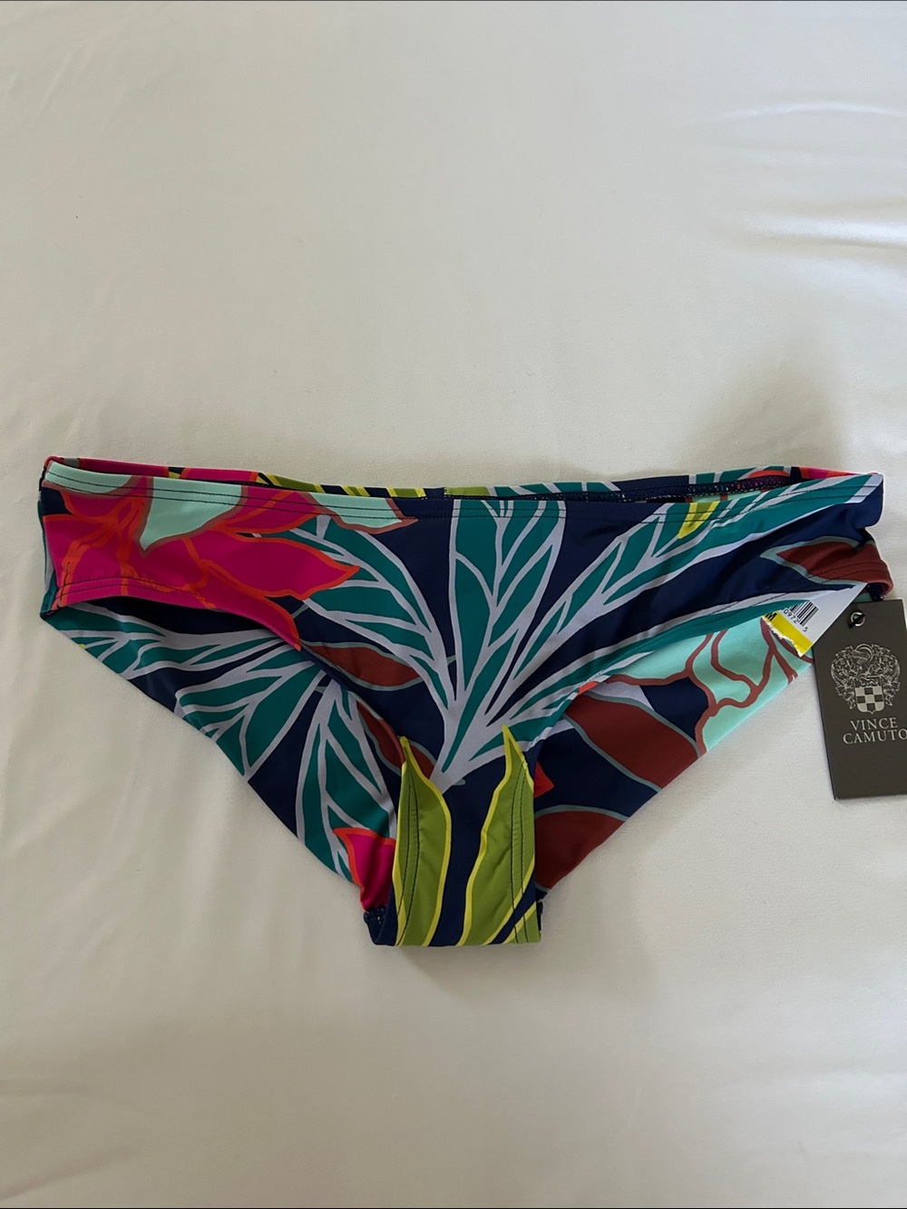 Vince Camuto Navy Floral Print Bikini Bottoms with Teal & Fuchsia Accents  M